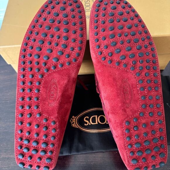TOD’S  unisex Red Suede slip-on driving Loafers size US6 1/2 , EU 39-40 new - Picture 7 of 12